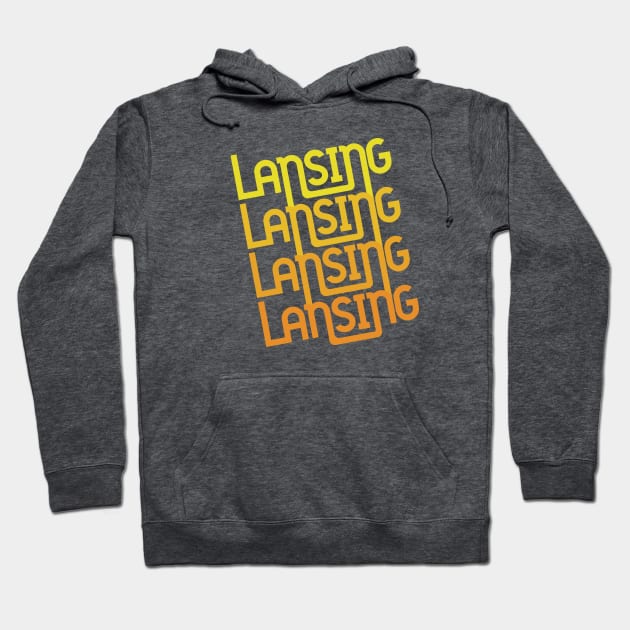 Lansing - Retro Skewed Repeating in Sunset Hoodie by sadsquatch